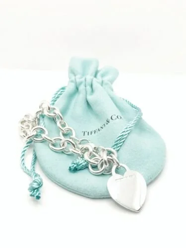 Tiffany & Co. Sterling Silver Heart Charm Bracelet Size 8.5